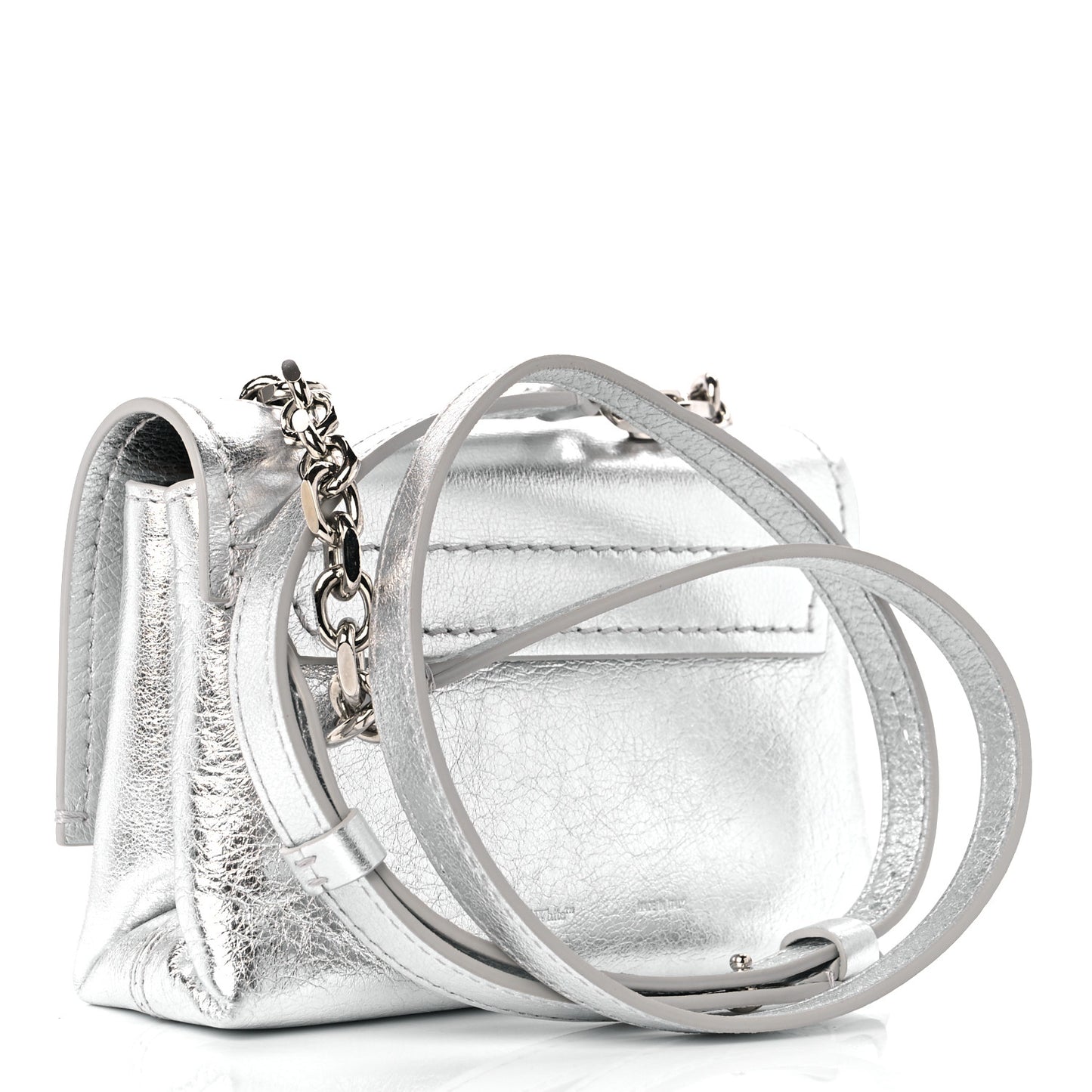 Calfskin Metallic Small Binder Clip Crossbody Silver