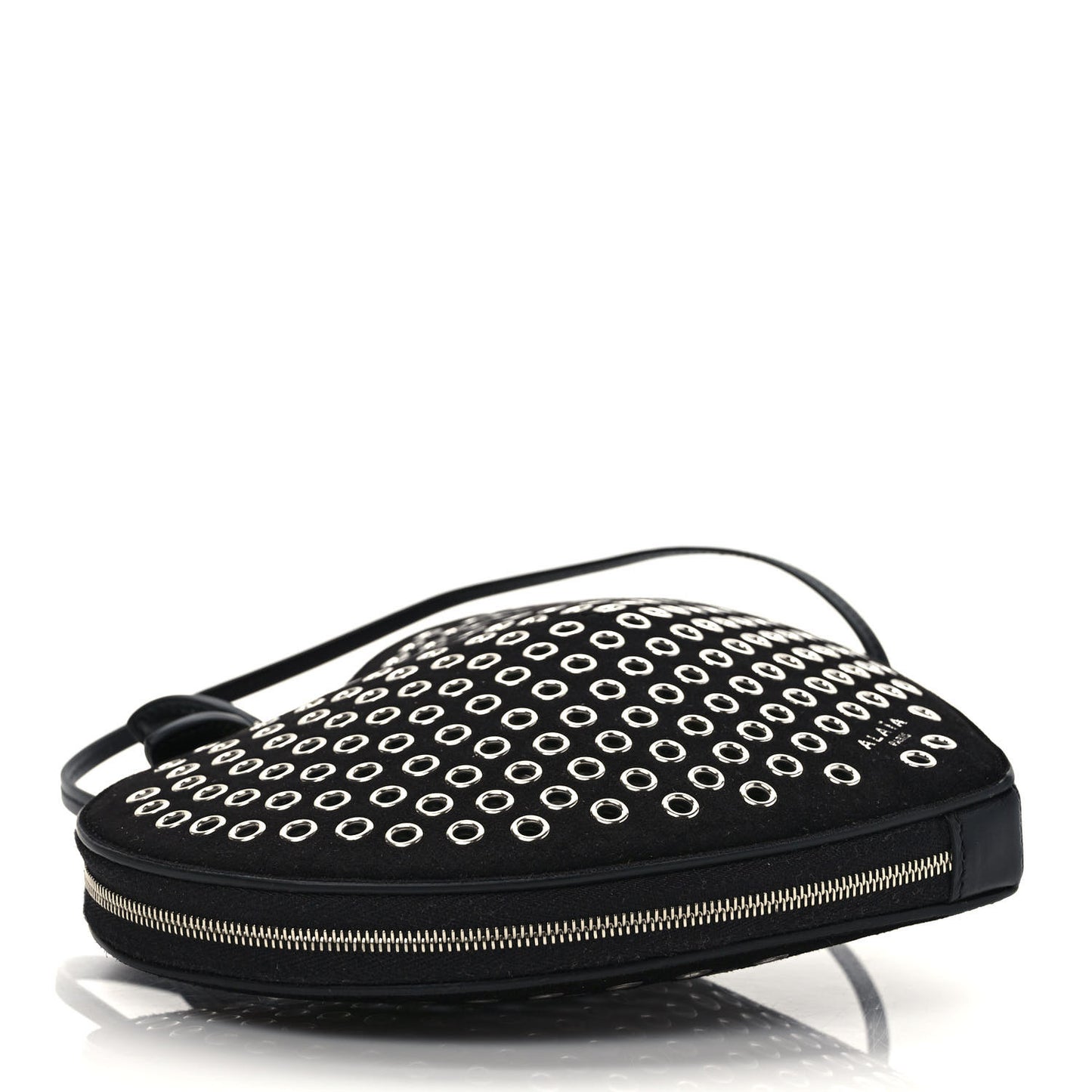 Suede Goatskin Grommet Studded Heart Shoulder Bag Black