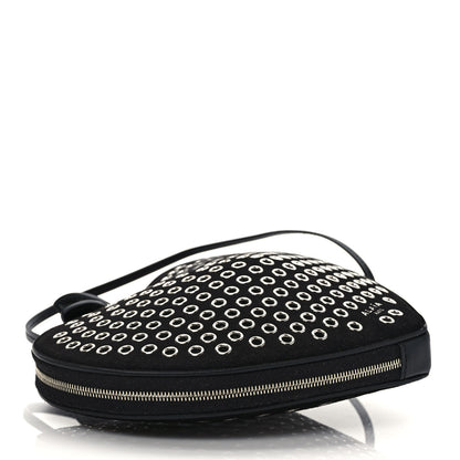Alaia Suede Goatskin Grommet Studded Heart Shoulder Bag Black 7 of 9