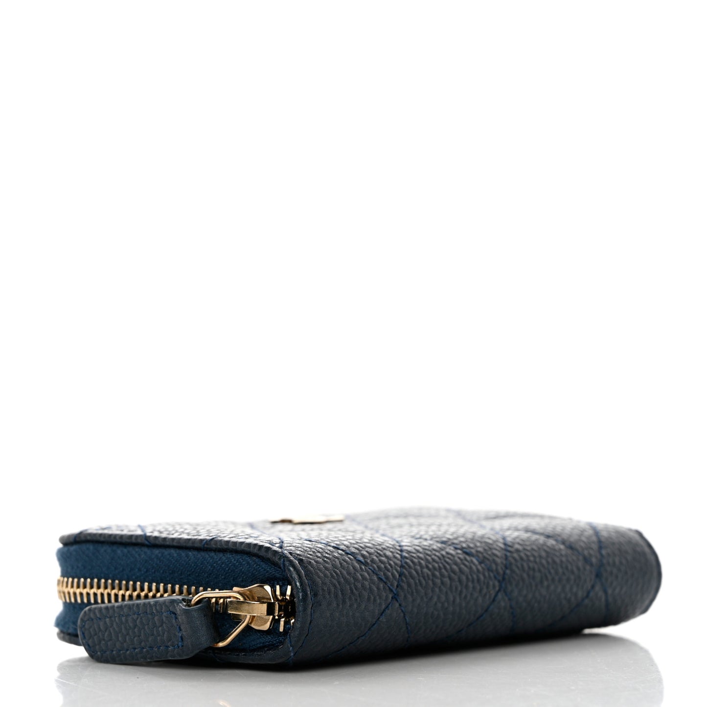 Iridescent Caviar Quilted Zip Coin Purse Dark Blue