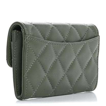 Chanel Lambskin Quilted Flap Card Holder Wallet Khaki 3 of 11