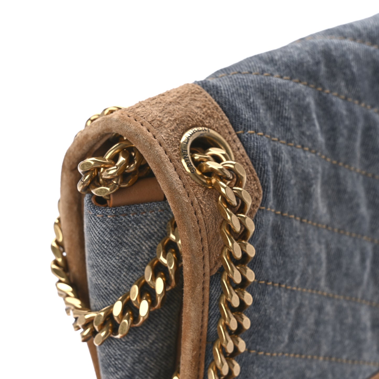 Denim Suede Monogram Medium Niki Chain Satchel Blue Cinnamon