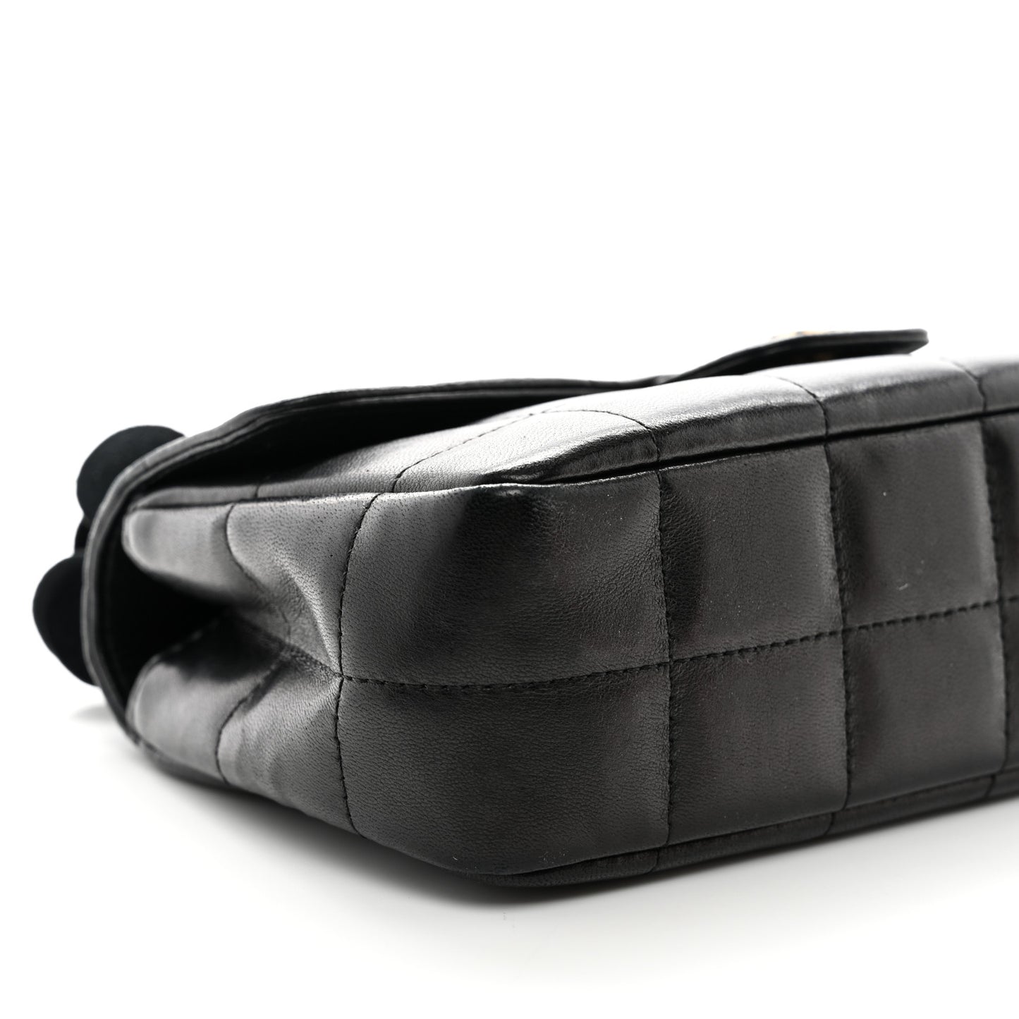 Lambskin Quilted Mini Chocolate Bar Camellia Flap Black