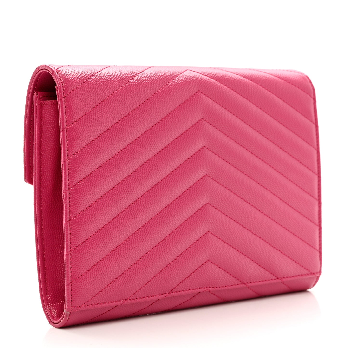Grain De Poudre Matelasse Chevron Monogram Envelope Clutch Fuchsia
