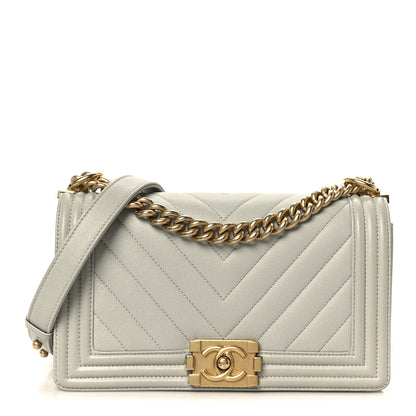 Chanel Caviar Chevron Quilted Medium Boy Flap Light Green 1 of 12