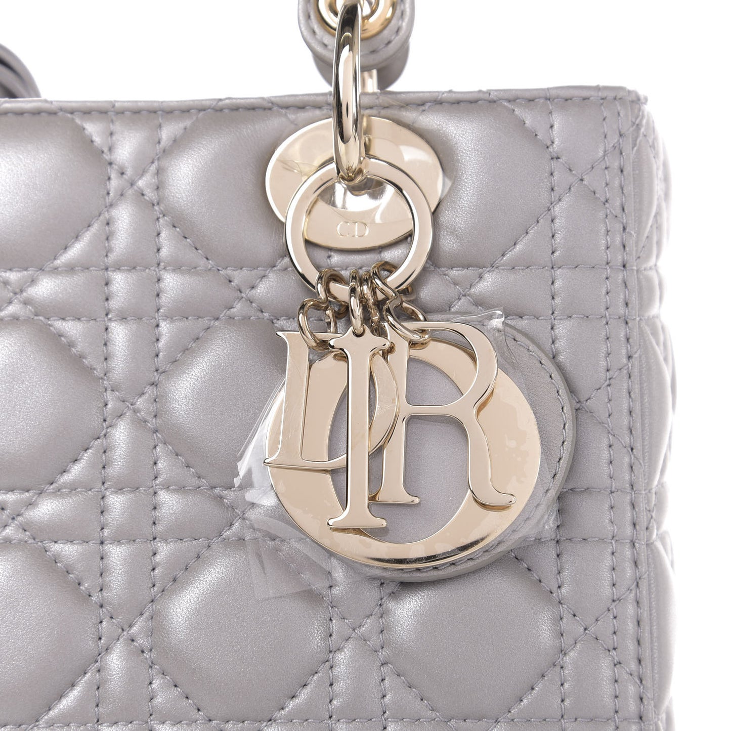 Pearly Lambskin Cannage Medium Lady Dior Grey