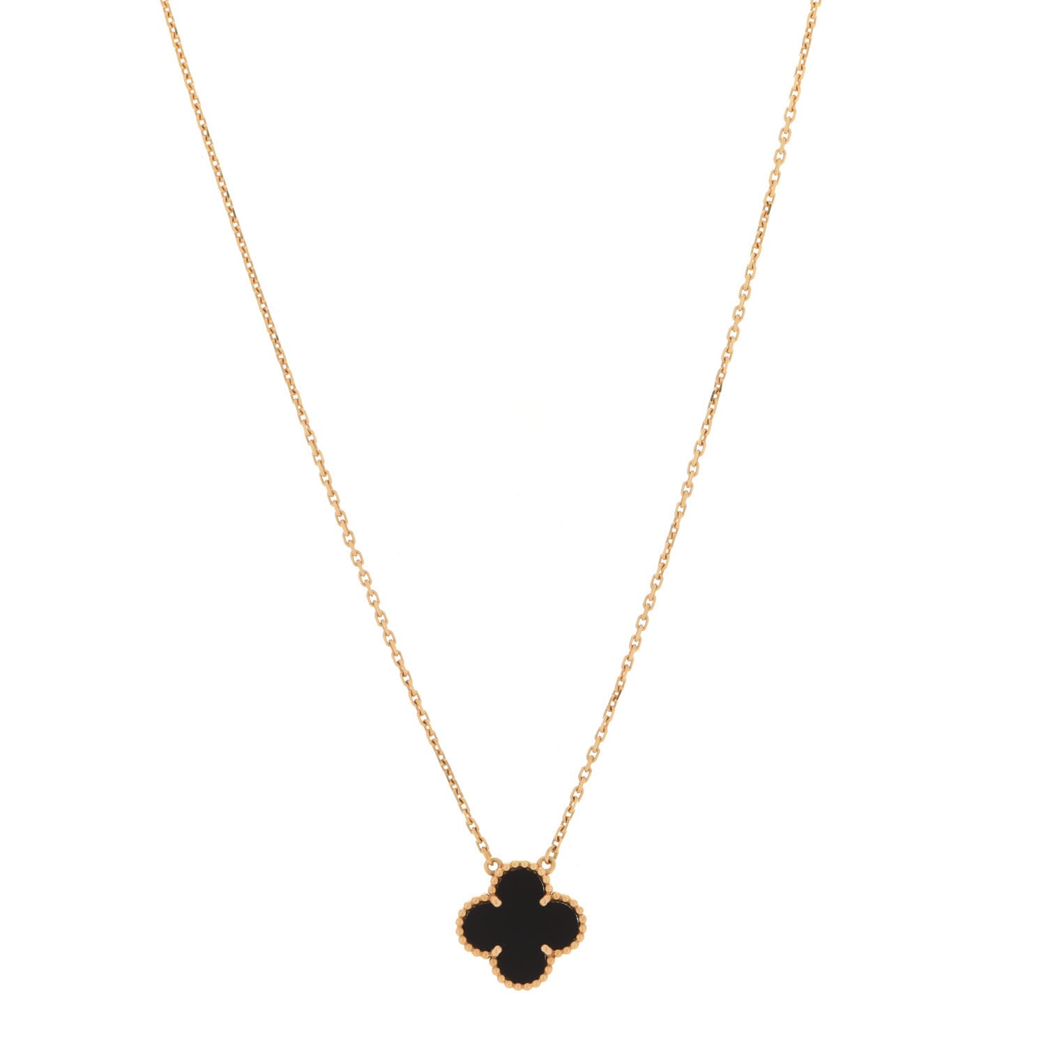 Van Cleef & Arpels 18K Yellow Gold Black Onyx Vintage Alhambra Pendant Necklace 1 of 5