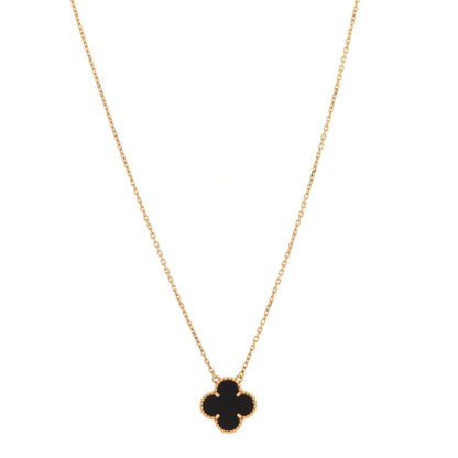 Van Cleef & Arpels 18K Yellow Gold Black Onyx Vintage Alhambra Pendant Necklace 1 of 5