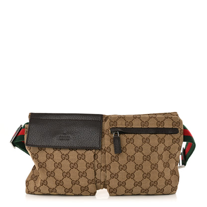 Gucci GG Monogram Web Double Pocket Belt Bag Dark Brown 1 of 13