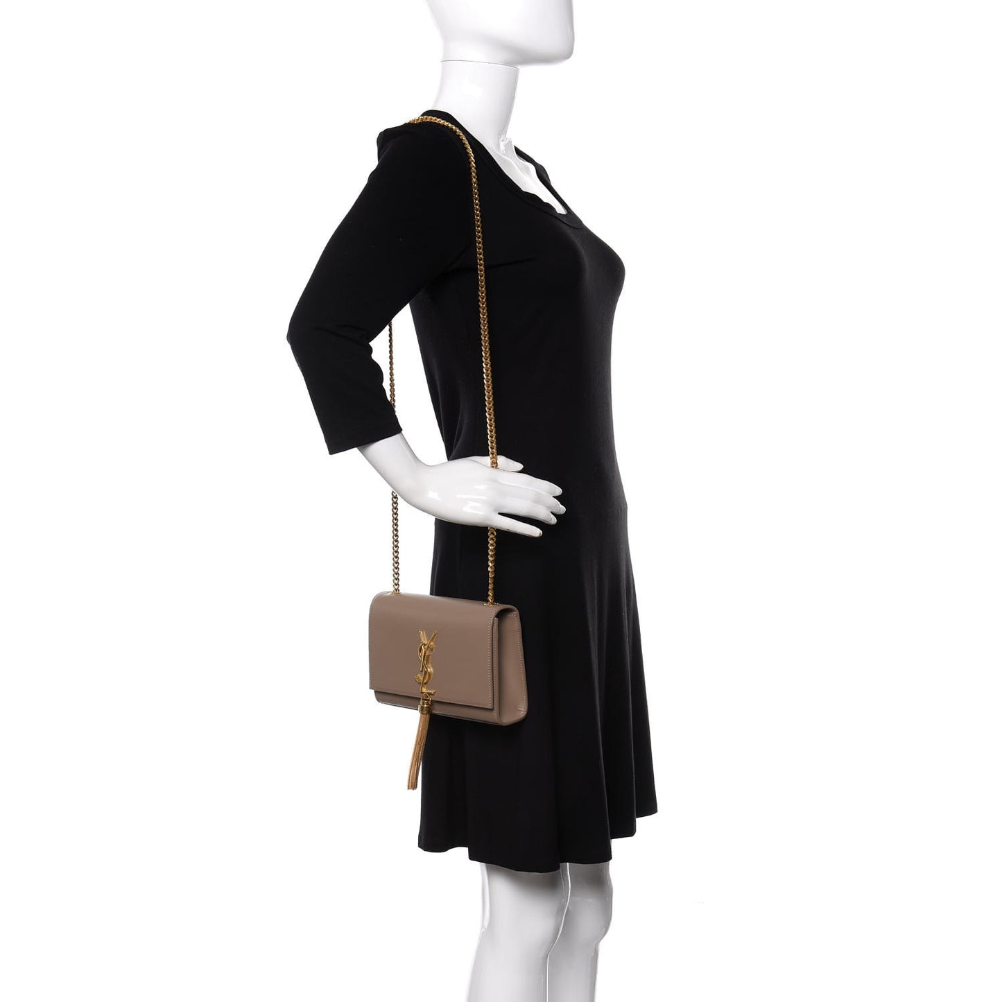 Smooth Calfskin Small Classic Monogram Kate Tassel Satchel Dark Beige
