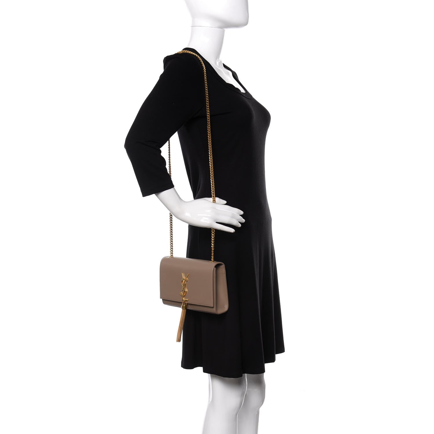 Saint Laurent Smooth Calfskin Small Classic Monogram Kate Tassel Satchel Dark Beige 2 of 12