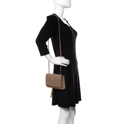 Saint Laurent Smooth Calfskin Small Classic Monogram Kate Tassel Satchel Dark Beige 2 of 12