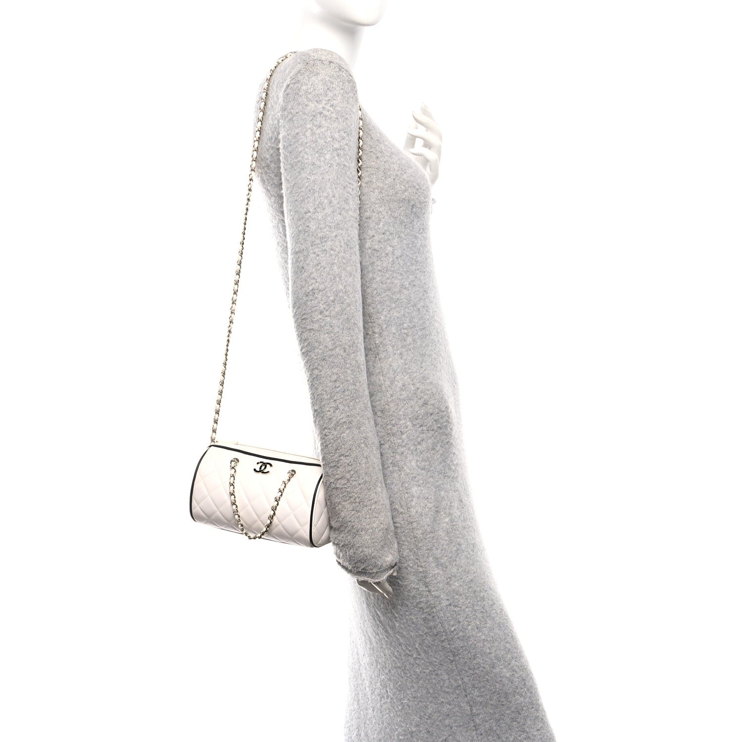 Chanel Lambskin Quilted Barrel Clutch With Chain White 2 of 11