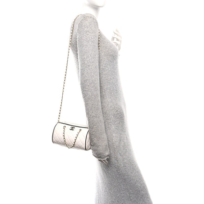 Chanel Lambskin Quilted Barrel Clutch With Chain White 2 of 11