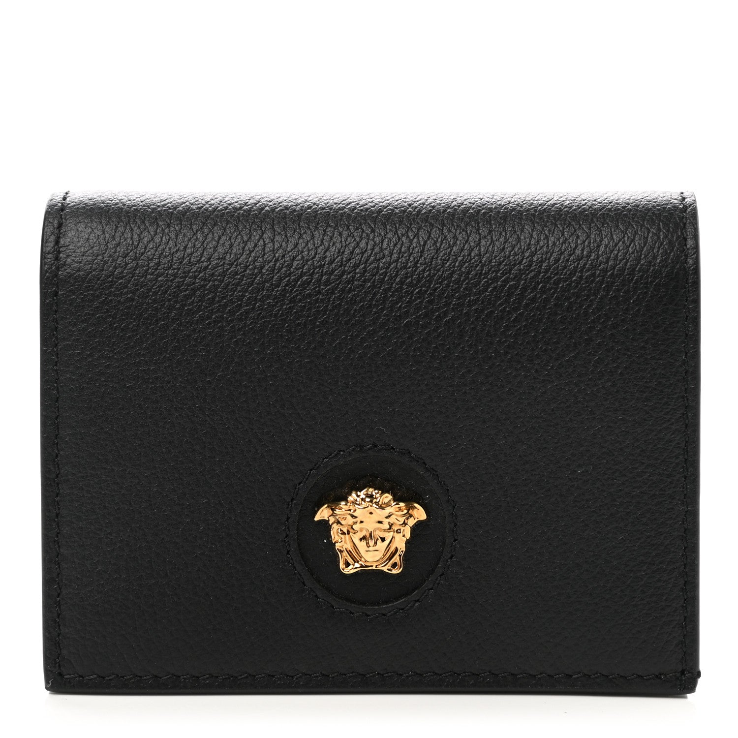 Versace Grained Calfskin Medusa Zip Card Holder Wallet Black 1 of 7
