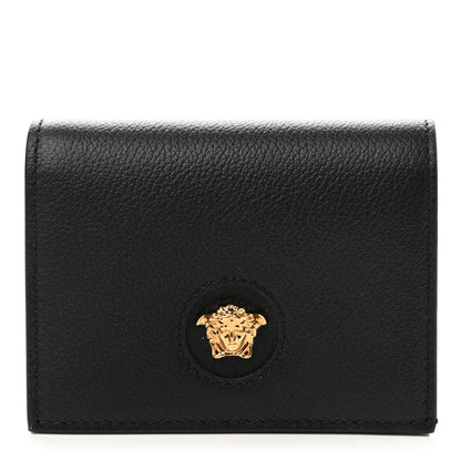 Versace Grained Calfskin Medusa Zip Card Holder Wallet Black 1 of 7