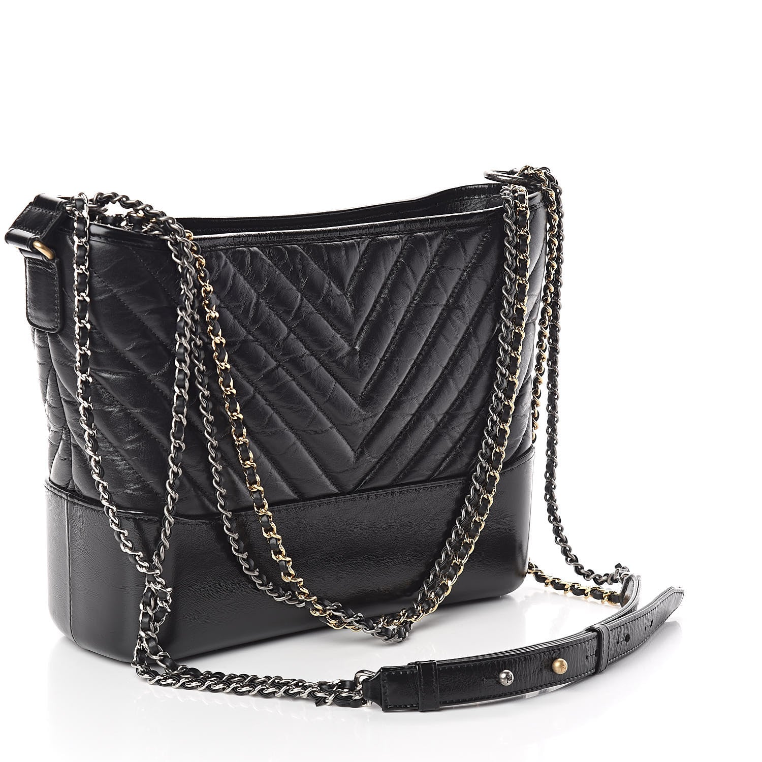 Chanel Aged Calfskin Chevron Quilted Medium Gabrielle Hobo Black 3 of 11