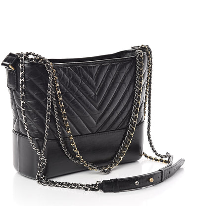 Chanel Aged Calfskin Chevron Quilted Medium Gabrielle Hobo Black 3 of 11