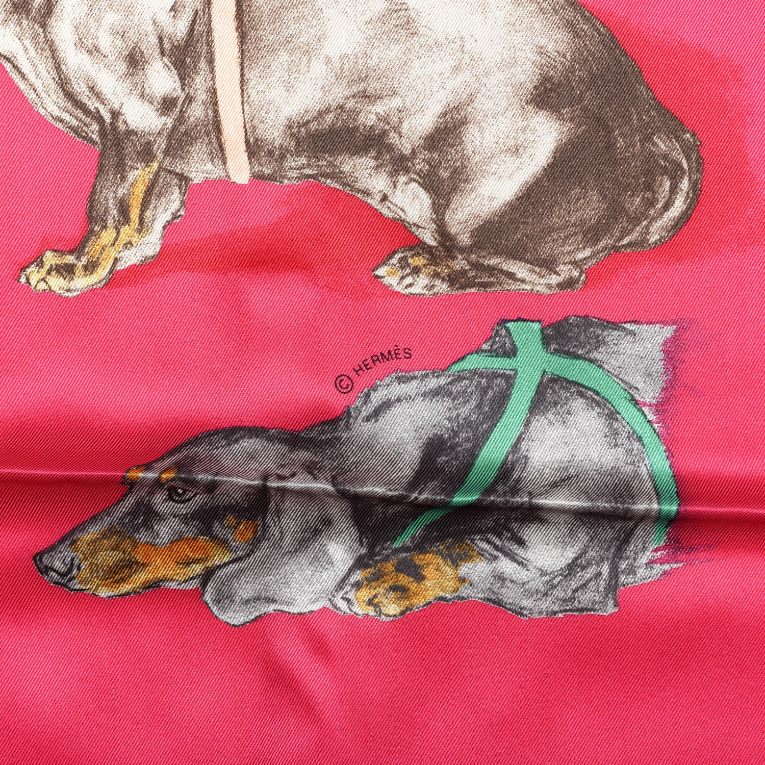 Hermes Silk Les Bassets Scarf 70 Fuchsia Etoupe Vert 2 of 4