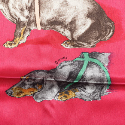 Hermes Silk Les Bassets Scarf 70 Fuchsia Etoupe Vert 2 of 4