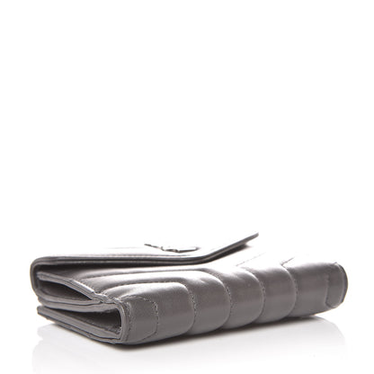 Saint Laurent Lambskin Y Quilted Monogram Compact Loulou Wallet Asphalt 4 of 9