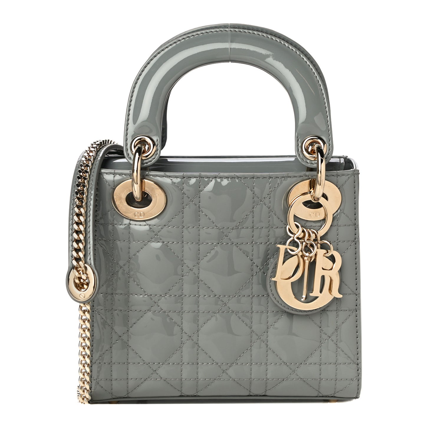 Patent Cannage Mini Lady Dior Grey Stone