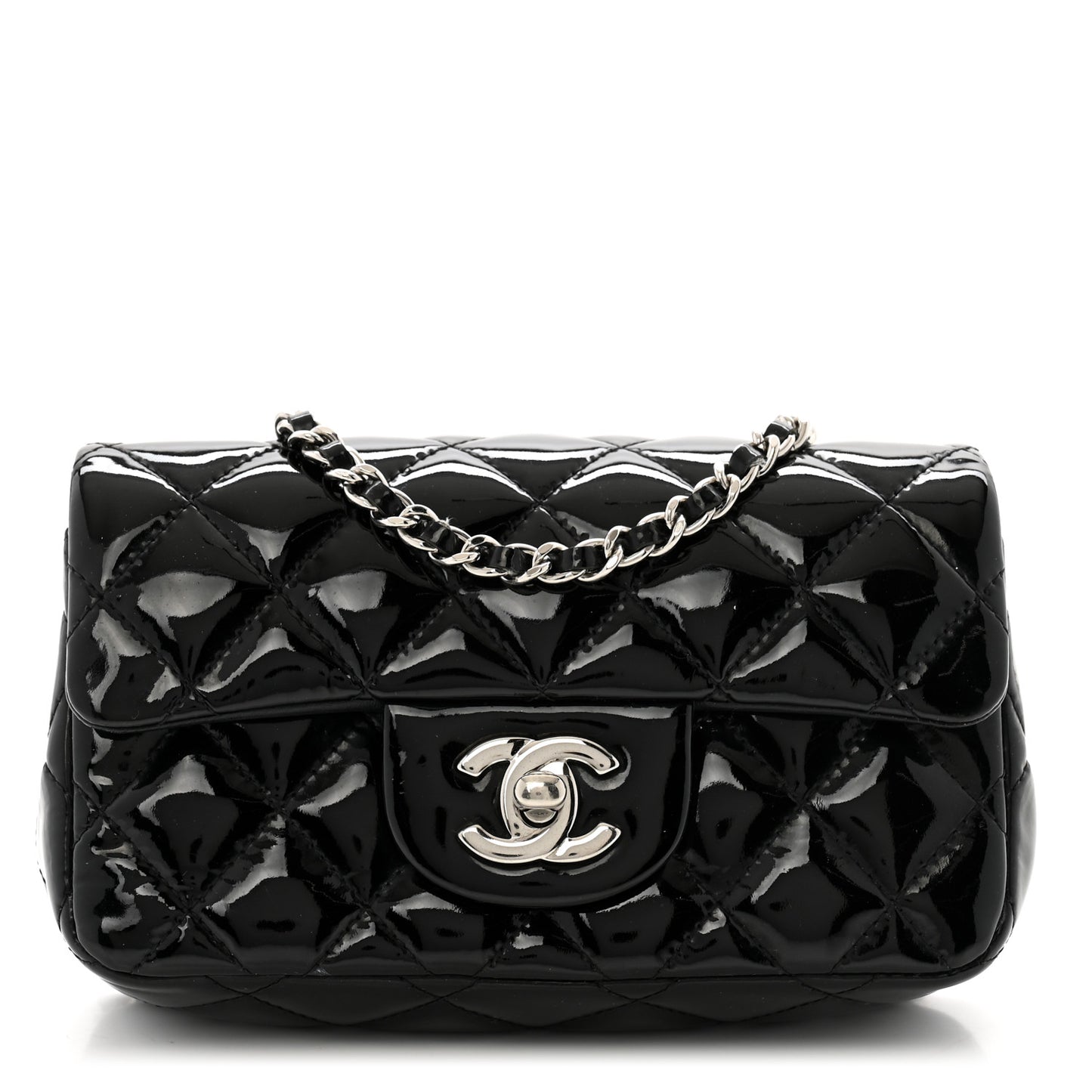 Patent Calfskin Quilted Extra Mini Rectangular Flap Black