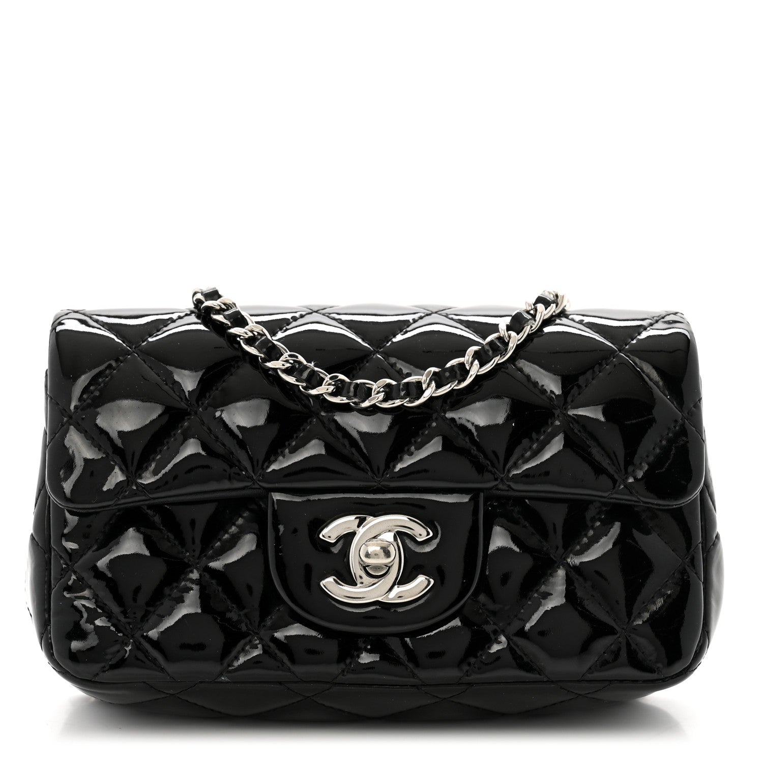Chanel Patent Calfskin Quilted Extra Mini Rectangular Flap Black 1 of 12