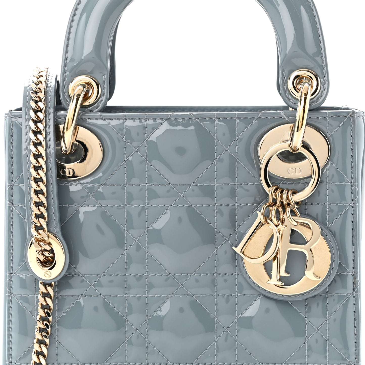 Patent Cannage Mini Lady Dior Light Blue