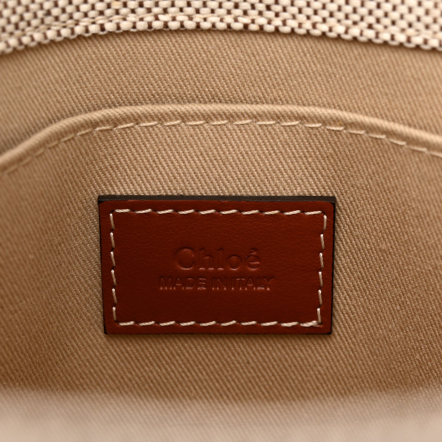 Chloe Cotton Calfskin Small Woody Ribbon Tote White Brown 9 of 15