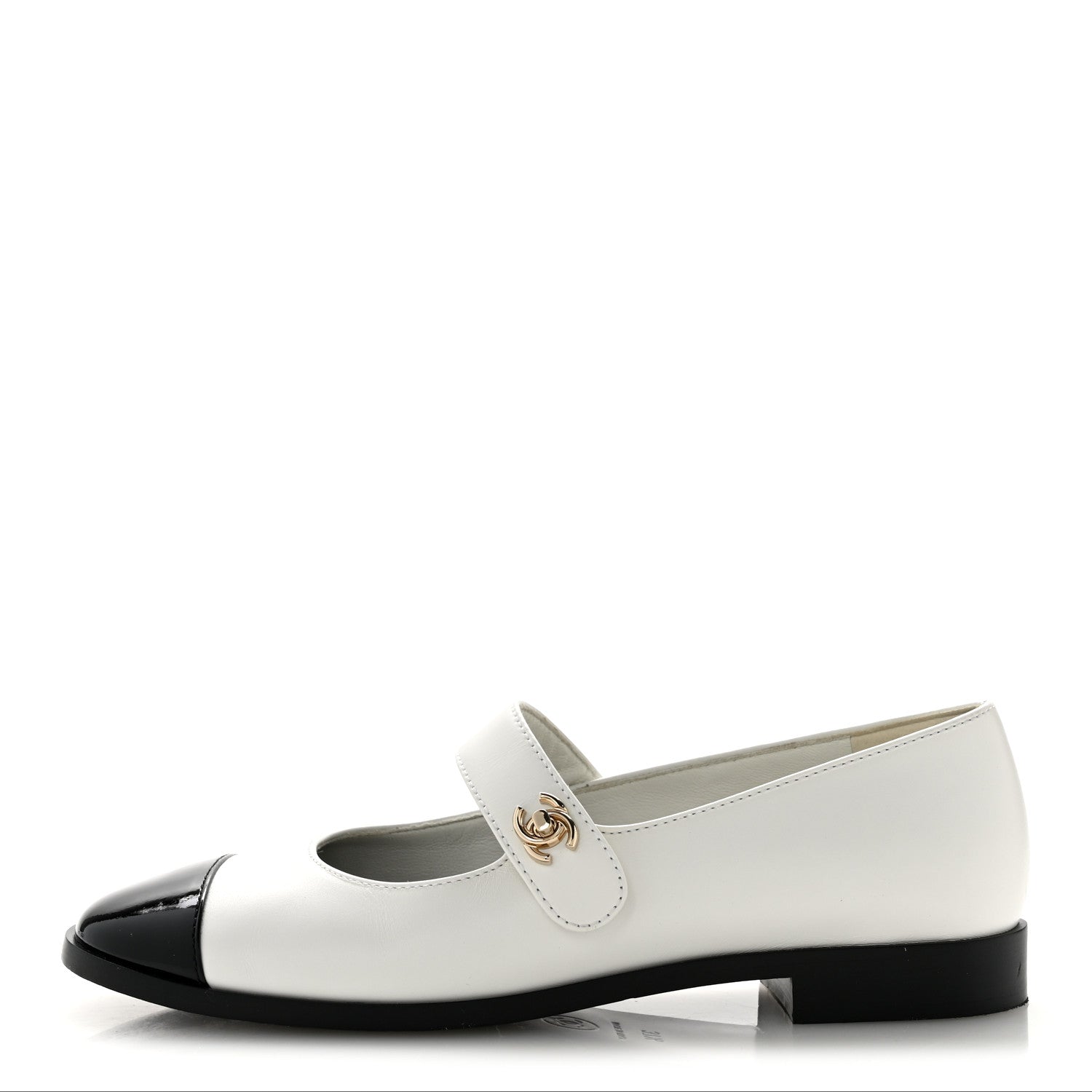 Chanel Calfskin Patent Mary Janes Flats 37.5 White Black 1 of 11