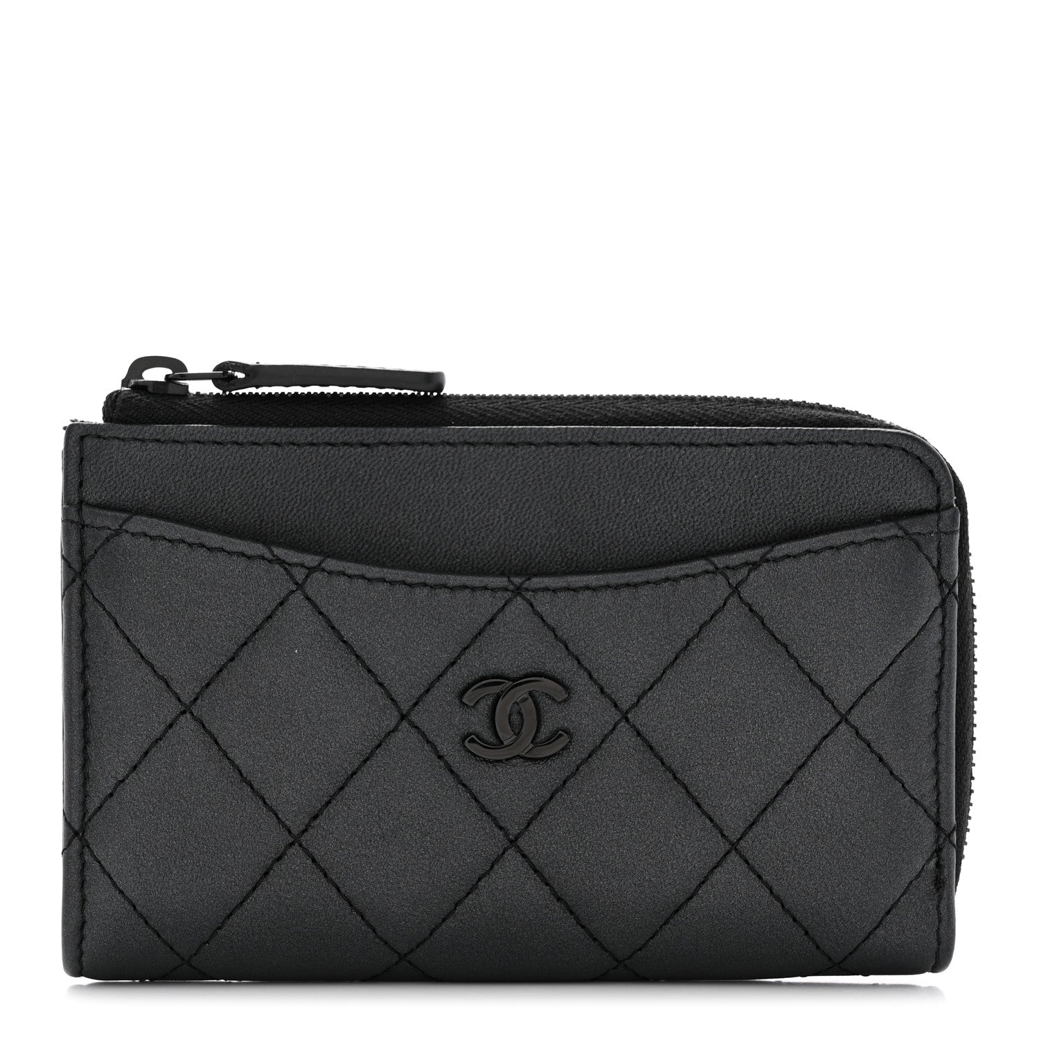 Chanel Pearly Lambskin Quilted Zip Card Holder So Black 1 of 8