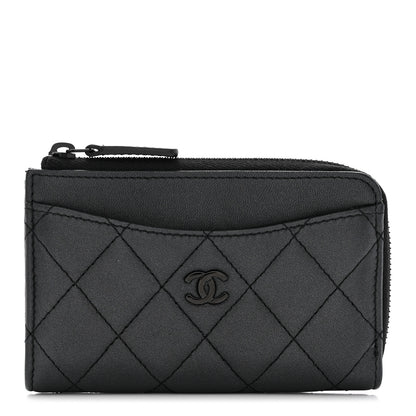 Chanel Pearly Lambskin Quilted Zip Card Holder So Black 1 of 8