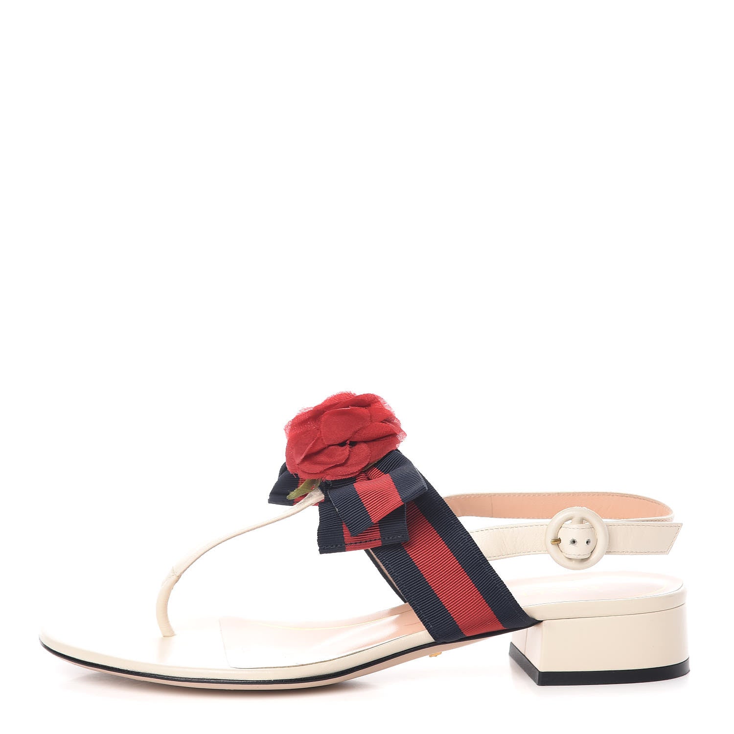 Gucci Lambskin Grosgrain Web Floral Thong Sandals 39 White 1 of 11