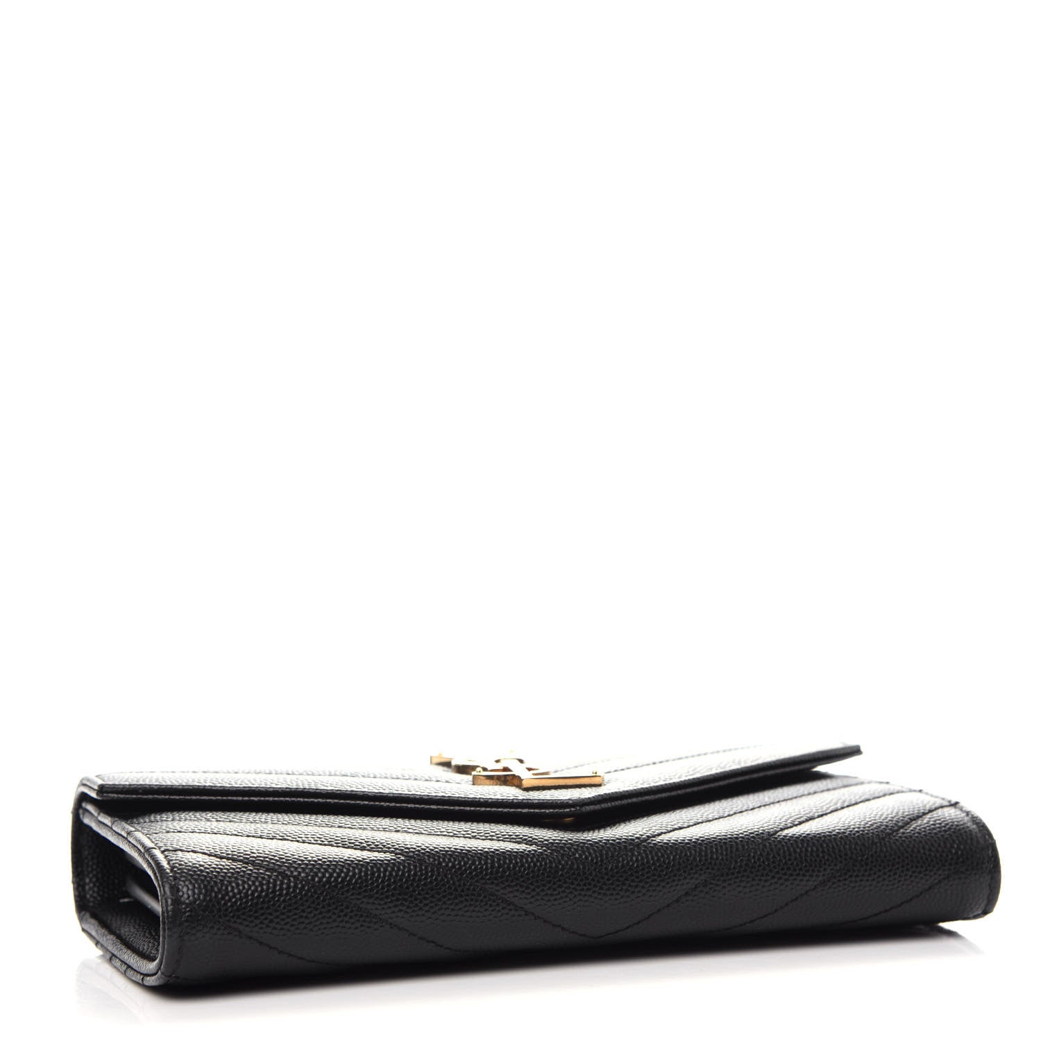 Saint Laurent Grain De Poudre Matelasse Chevron Monogram Flap Wallet Black 4 of 7