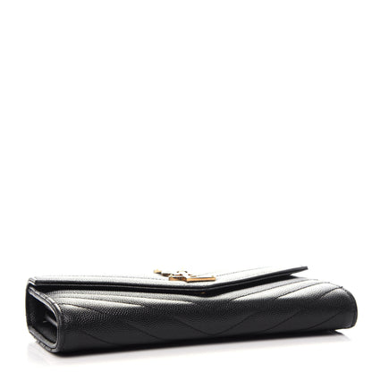 Saint Laurent Grain De Poudre Matelasse Chevron Monogram Flap Wallet Black 4 of 7