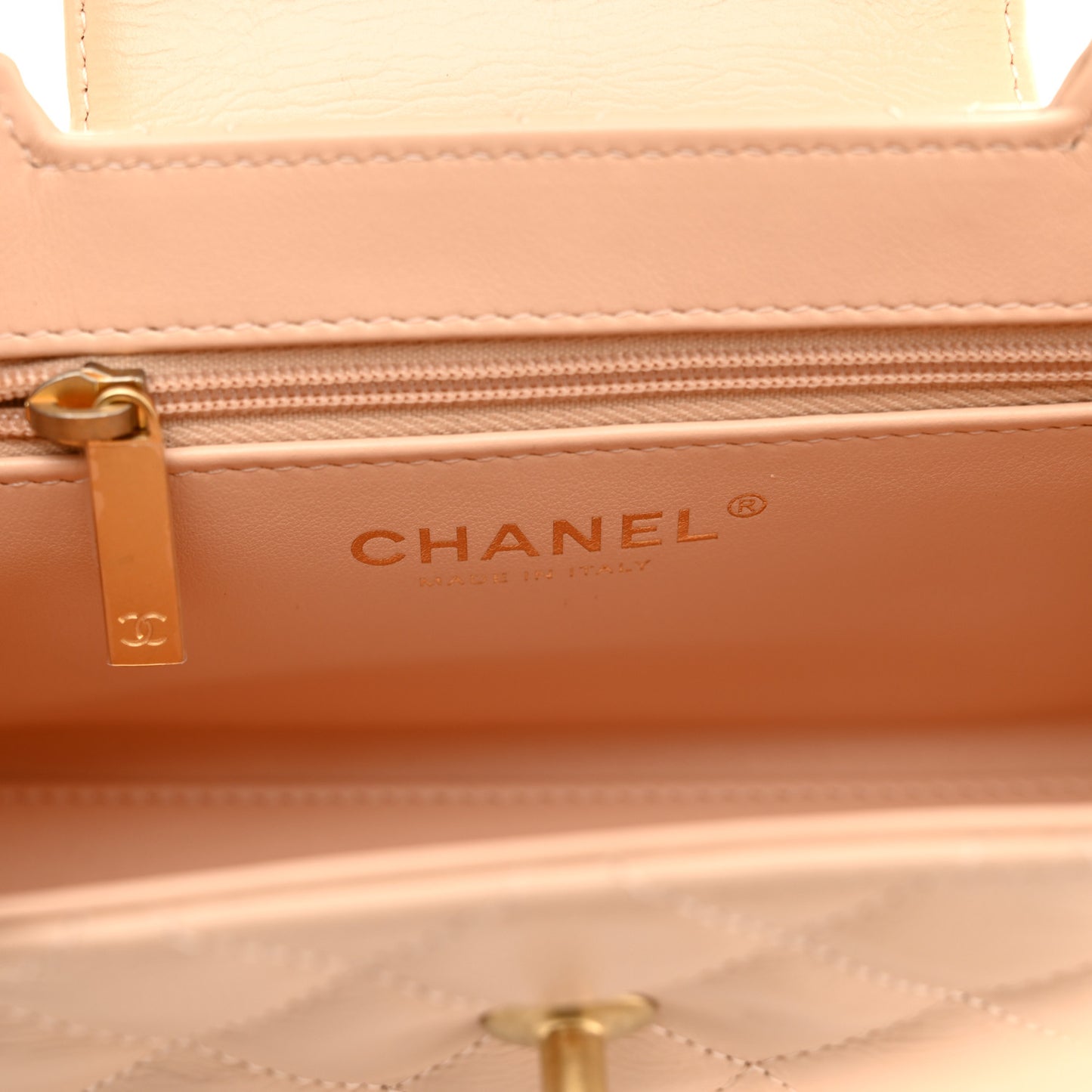 Shiny Aged Calfskin Quilted Nano Kelly Shopper Beige