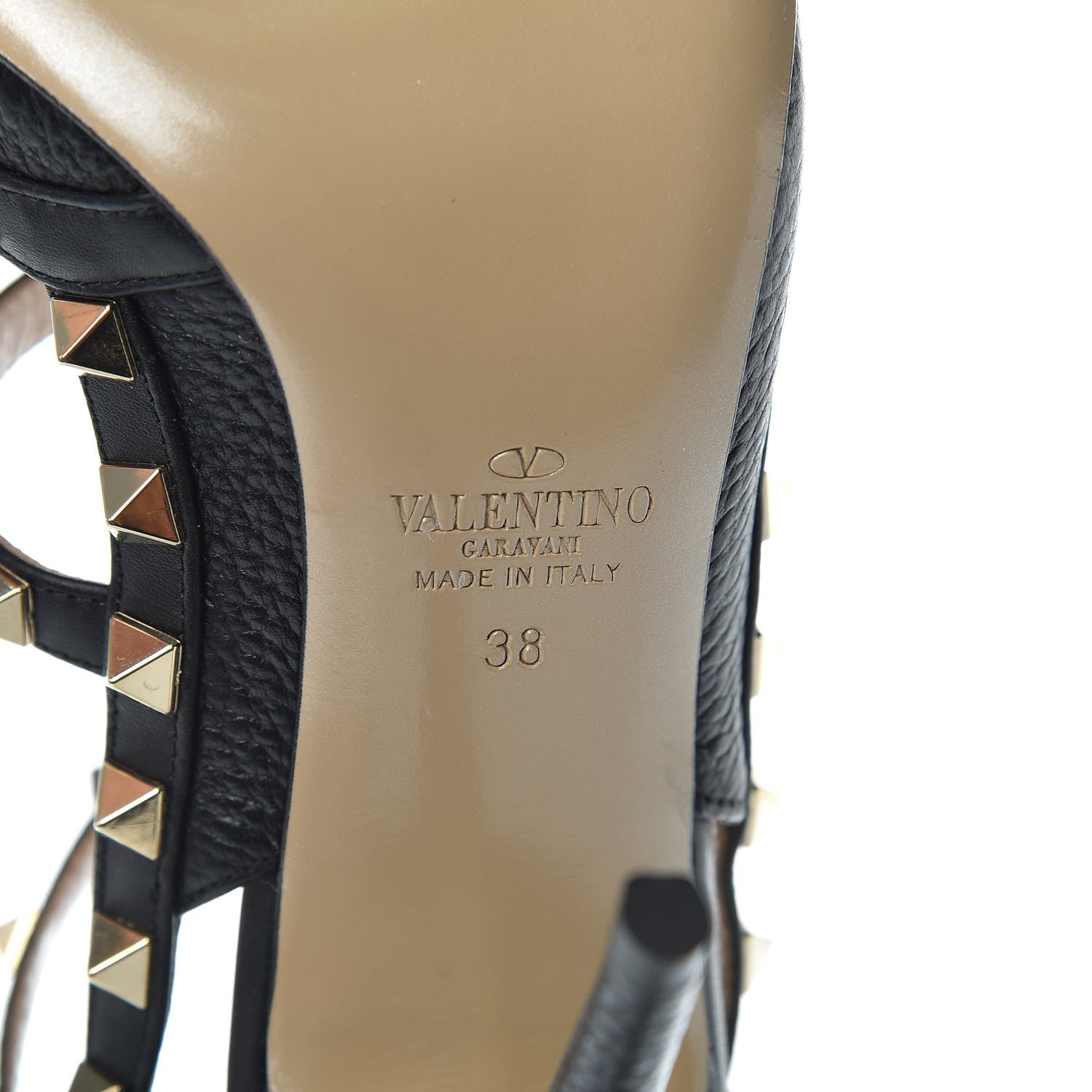 Valentino Garavani Pebbled Calfskin Rockstud Ankle Strap Pumps 38 Black 6 of 8