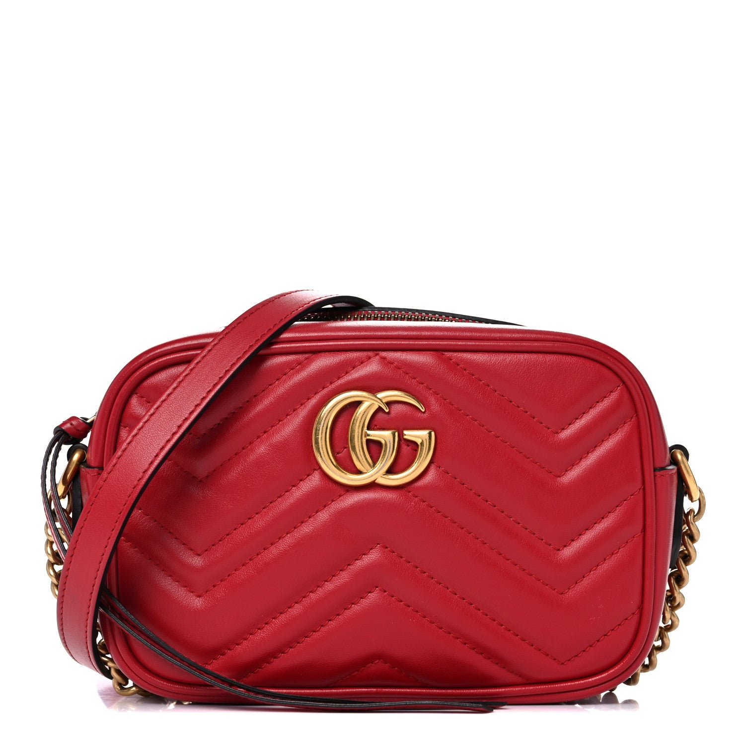 Gucci Calfskin Matelasse Mini GG Marmont Chain Shoulder Bag Hibiscus Red 1 of 17