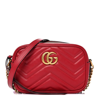 Gucci Calfskin Matelasse Mini GG Marmont Chain Shoulder Bag Hibiscus Red 1 of 17