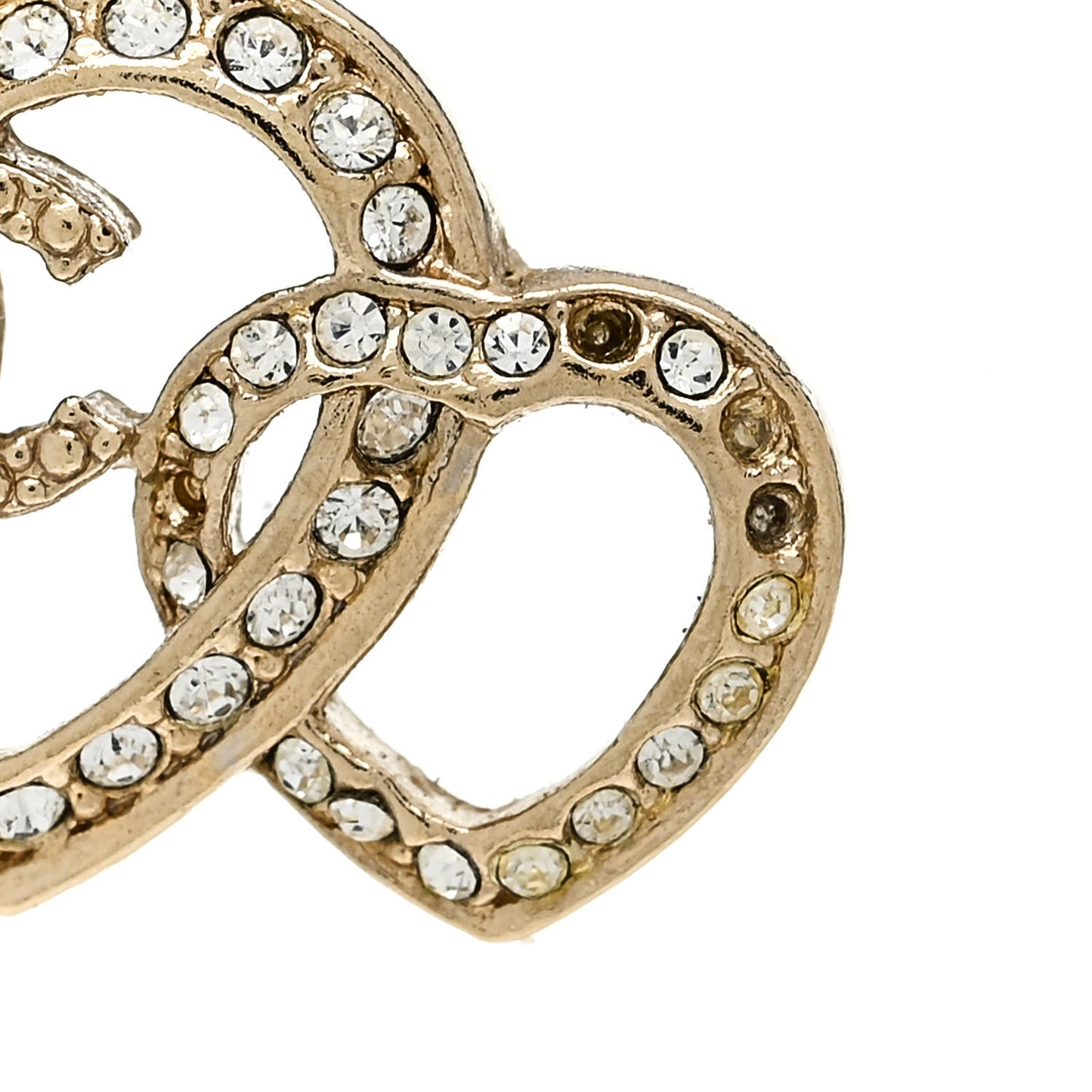 Crystal Metal CC Double Heart Earrings Gold