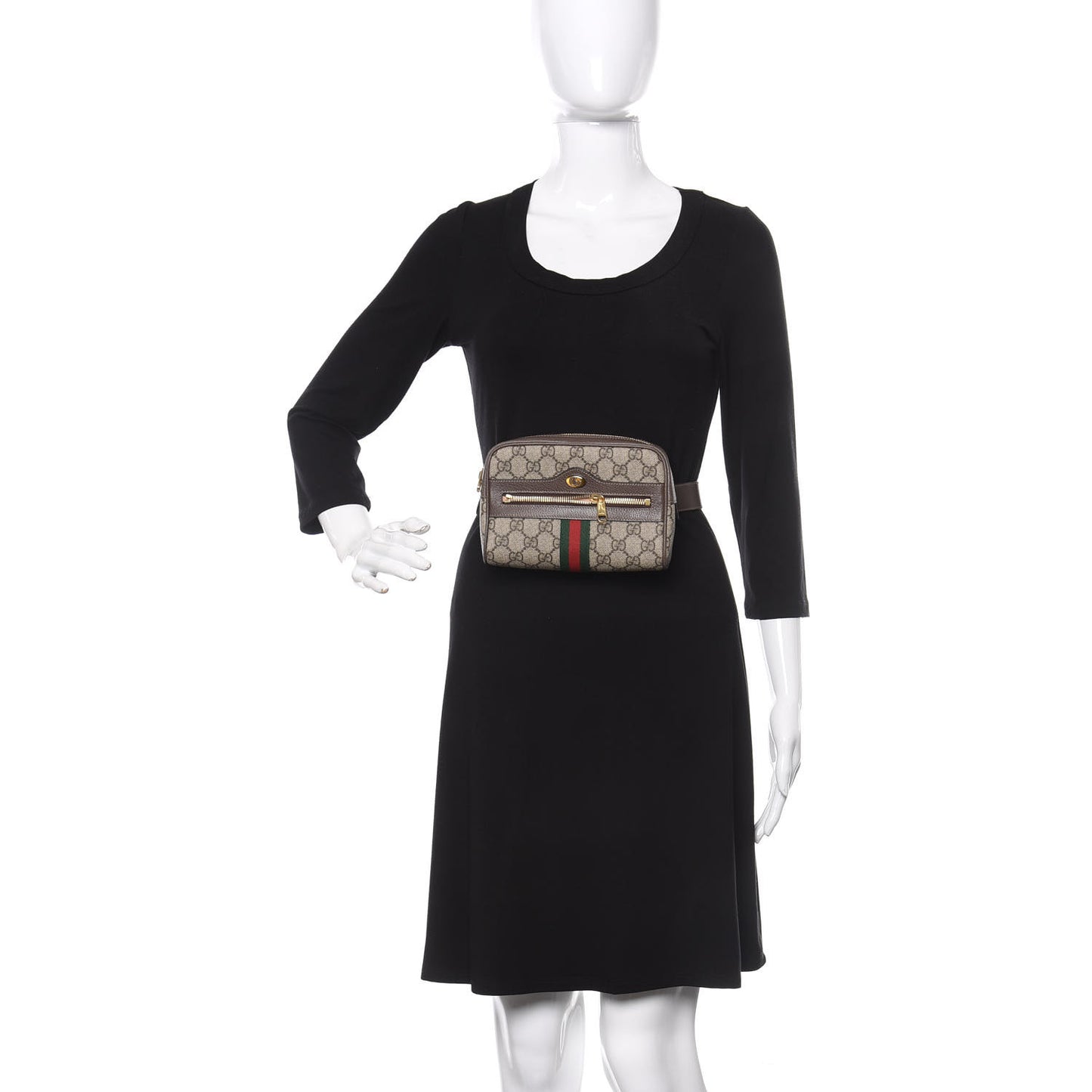 GG Supreme Monogram Web Small Ophidia Belt Bag 85 34 Dark Brown