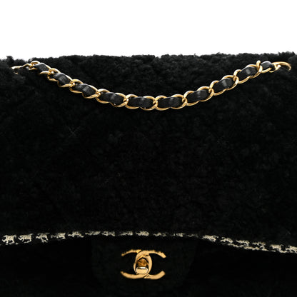Chanel Shearling Sheepskin Tweed Quilted Single Flap Black 8 of 11
