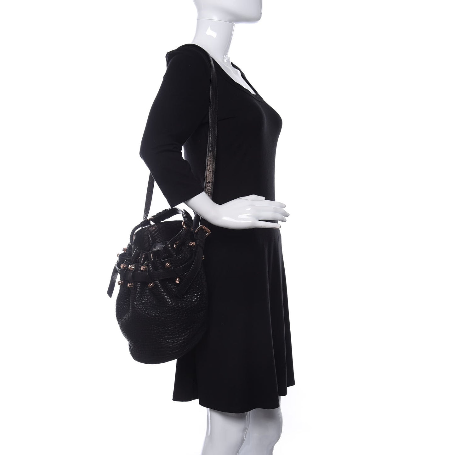 Pebbled Lambskin Diego Bucket Black Rose Gold Hardware