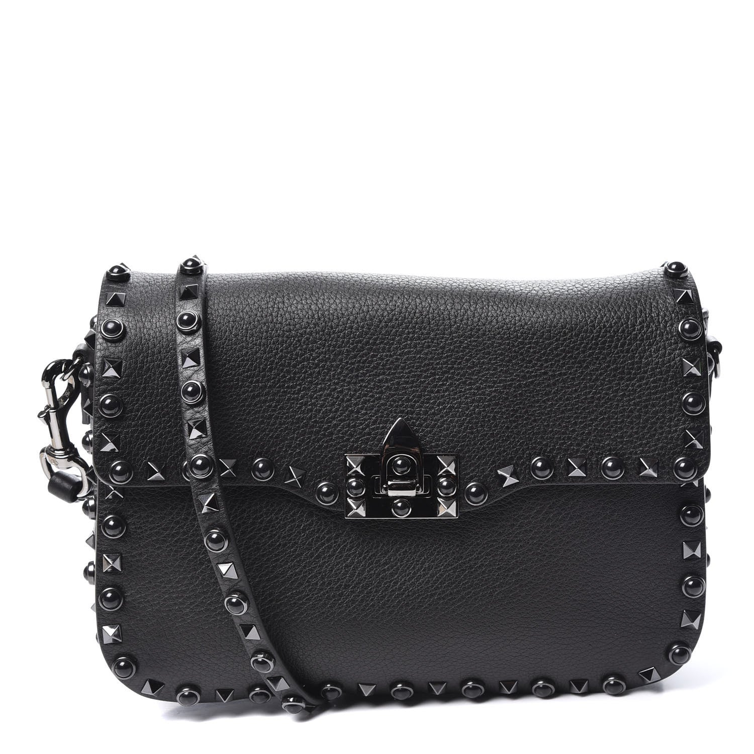 Valentino Garavani Pebbled Calfskin Onyx Medium Rockstud Rolling Flap Saddle Bag Black 1 of 8