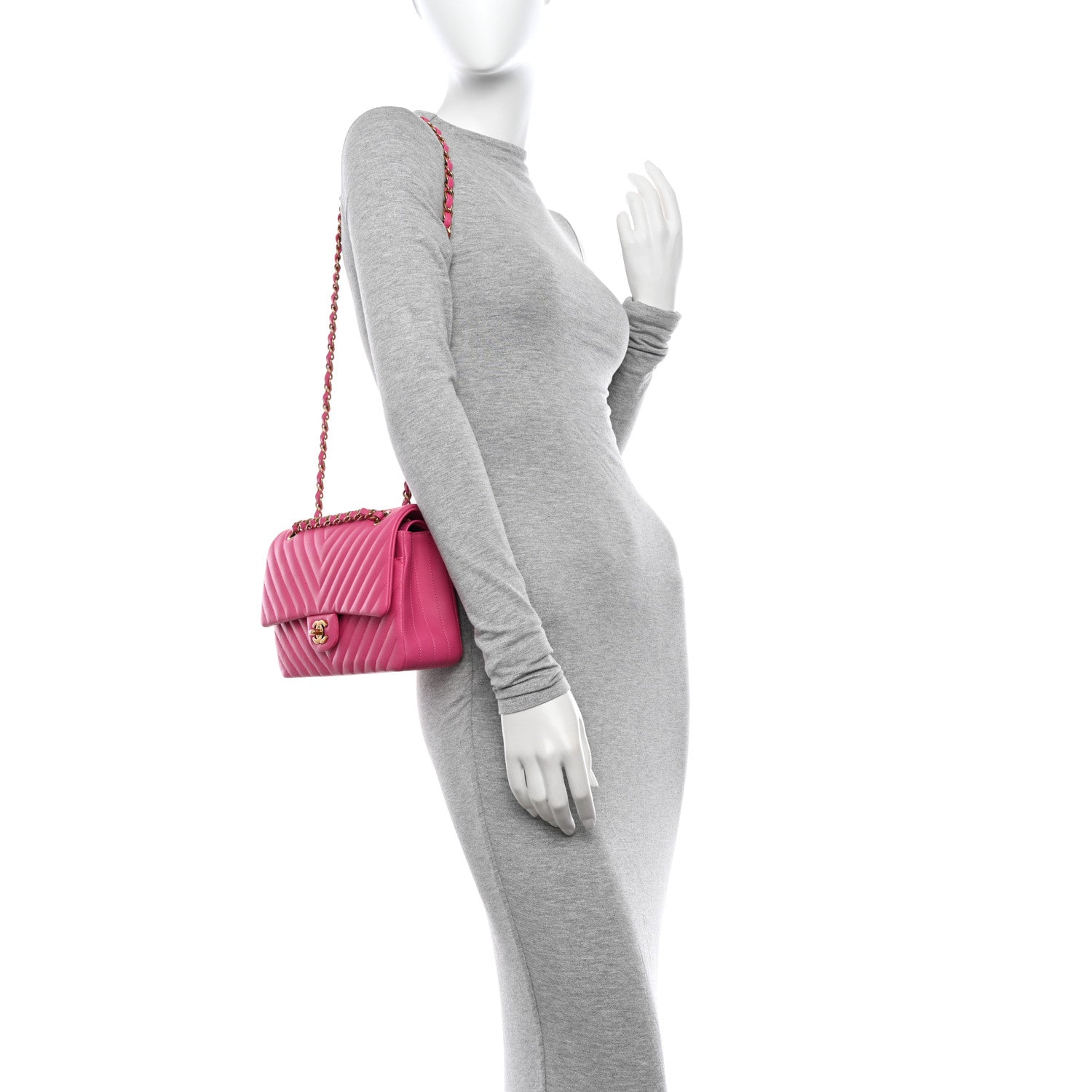 Chanel Lambskin Chevron Quilted Medium Double Flap Pink 2 of 10
