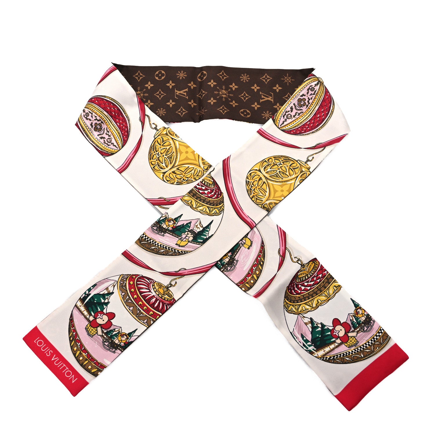 Louis Vuitton Silk Monogram 2023 Christmas Animation Ornaments Bandeau Brown Multicolor 1 of 3