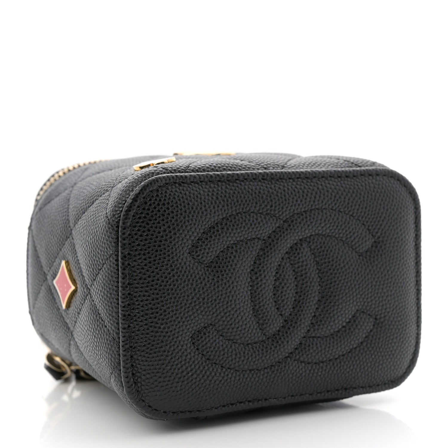 Chanel Caviar Quilted Enamel Coco Casino Mini Vanity Case With Chain Black 4 of 11