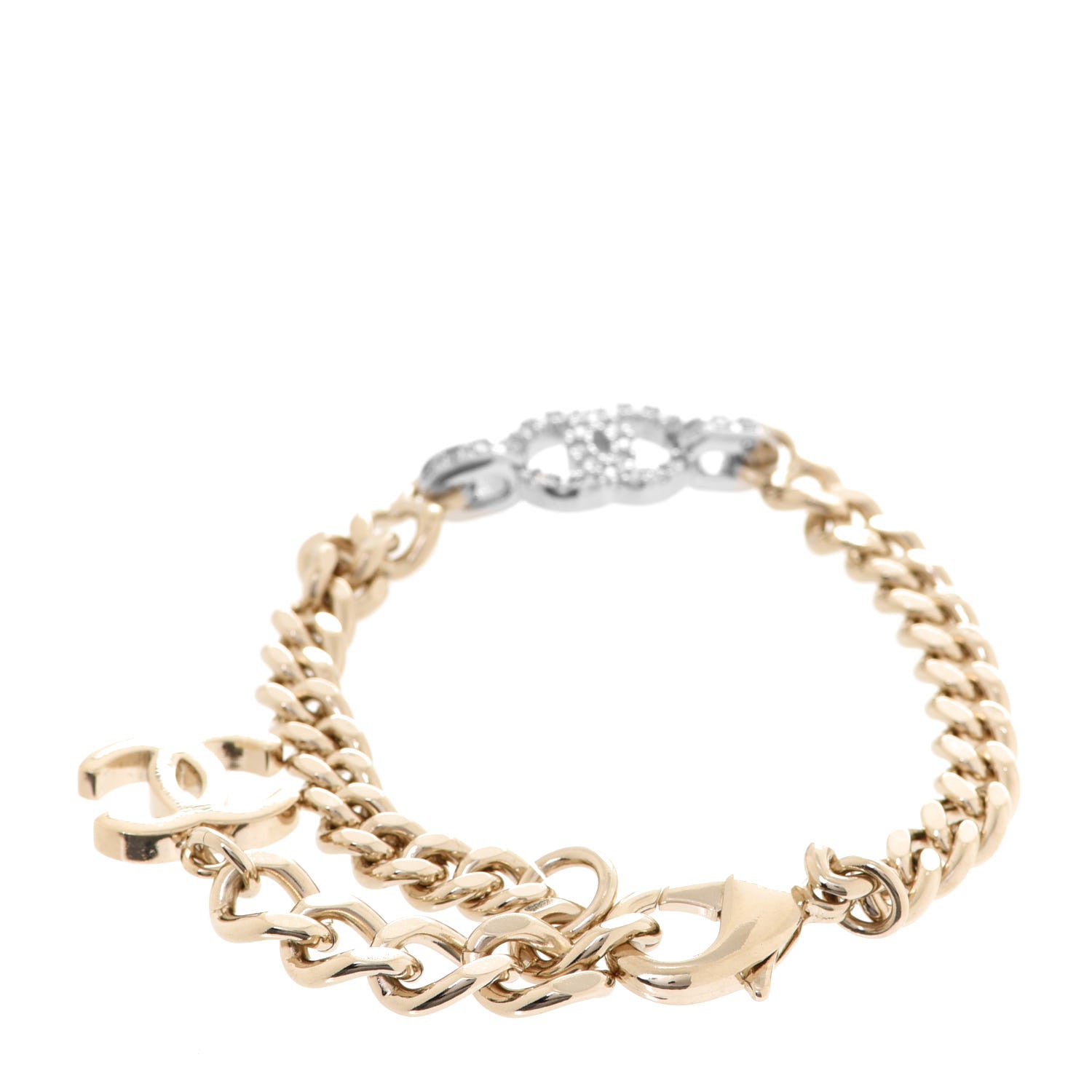 Chanel Crystal Chain CC Link Bracelet Gold Silver 3 of 5
