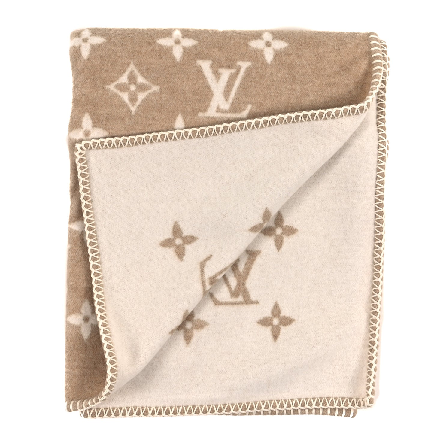 Wool Cashmere Monogram Blanket Beige
